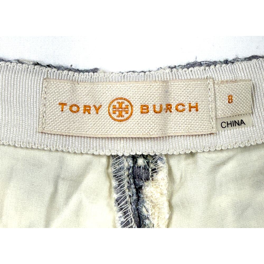 Tory Burch Gray & Cream Leaf guipure Lace Size 8 kammy shorts Cotton Lined - Picture 5 of 13